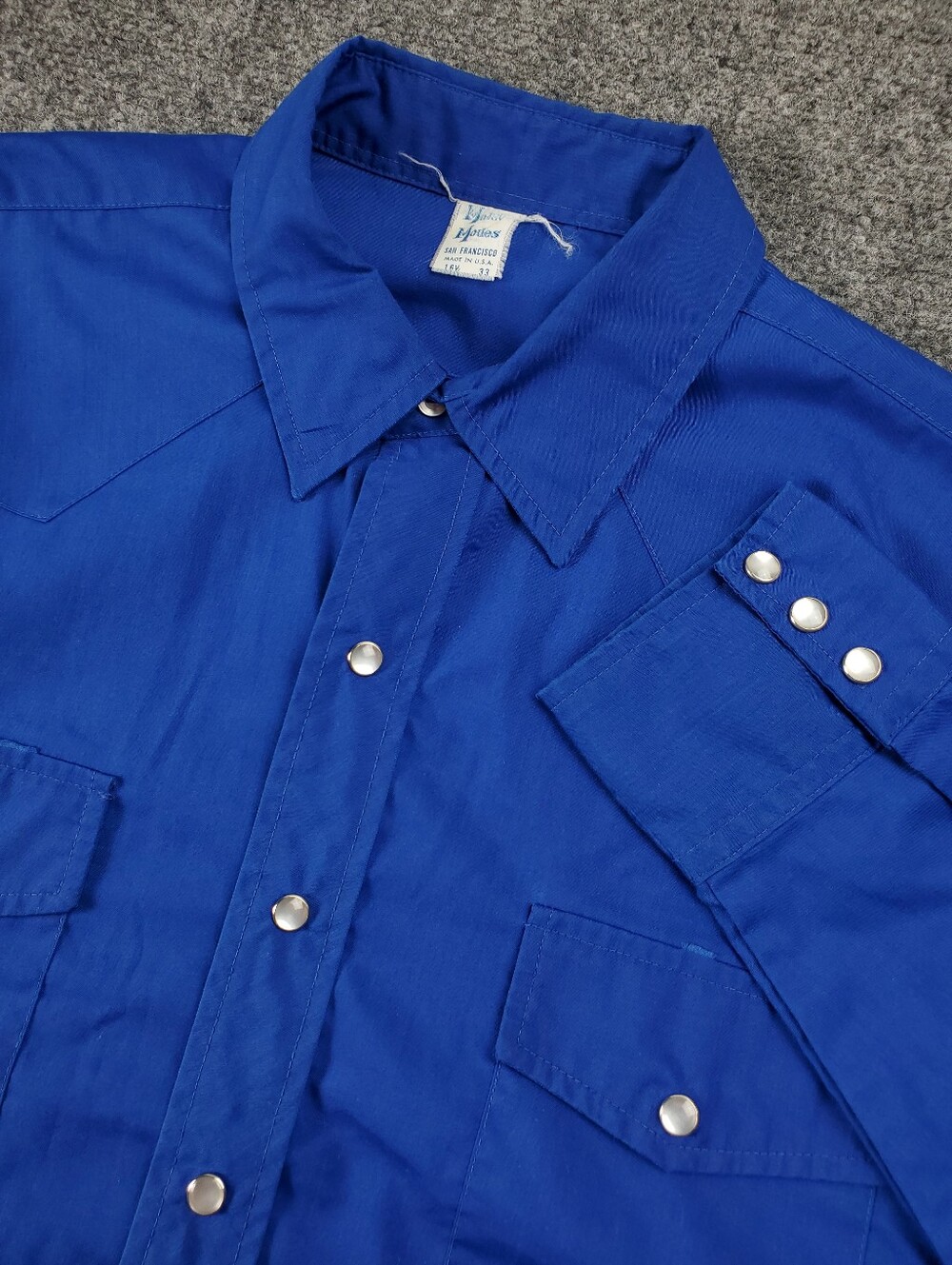 Vintage Malco Modes San Francisco Western Snap Shirt 16.5 33 Royal Blue USA